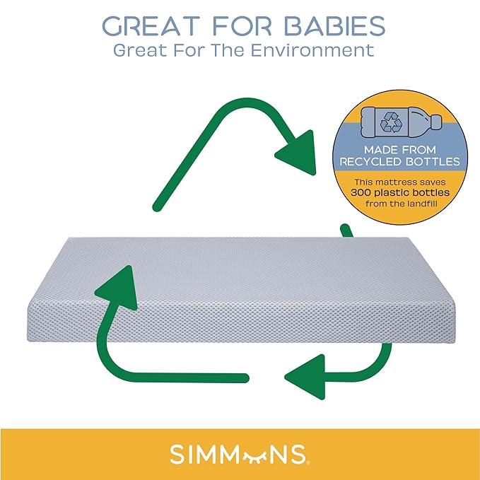 Delta Children Brooks 6-in-1 Convertible Crib, Midnight Grey + Simmons Kids Quiet Nights Breathable Crib Mattress with Removable/Machine Washable Cover (Bundle)