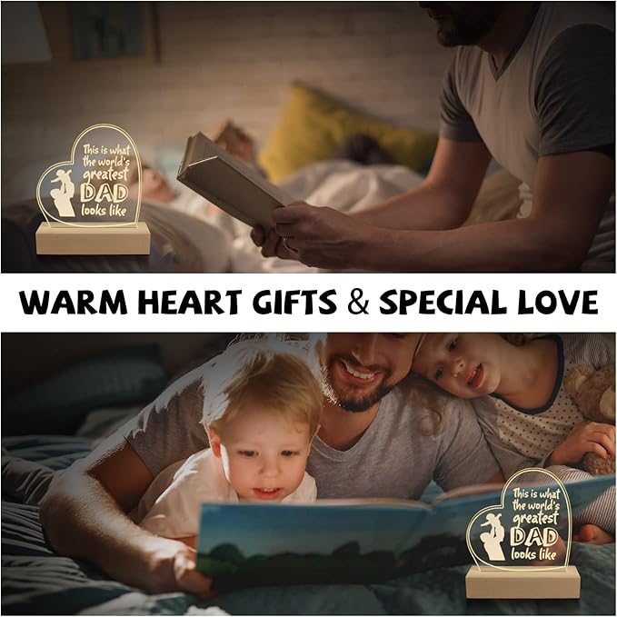 Wood LED Display Base with Acrylic Sheet, Dad Gifts from Daughter Son LED Acrylic Light Base Wood Display LED Stand