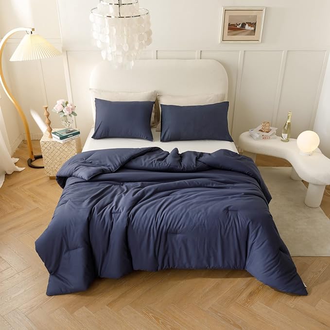 ROSGONIA Twin Comforter Set for College Boys Girls Navy Blue, 1 Boho Blue Comforter & 1 Pillowcase, Lightweight Kids Comforter Soft Dorm Bedding