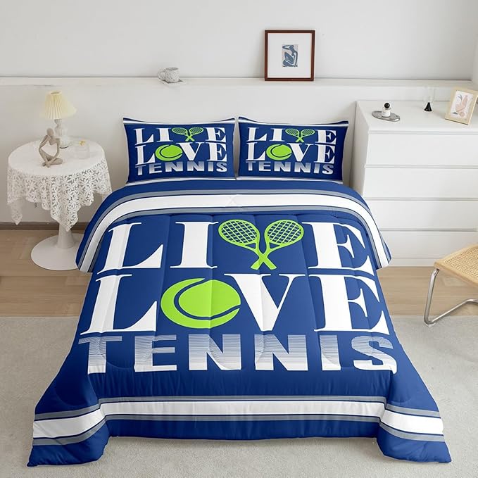 Feelyou Kids Tennis Comforter Set Twin Size Tennis Ball Bedding Set for Boys Girls Teens Bedroom Decor Ball Gaming Comforter Women Men Gift for Tennis Lover Duvet Set with 1 Pillow Case