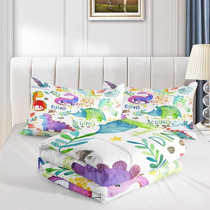 CVHOUSE Dinosaur Bedding Set,Dinosaur Comforter,Dinosaur Comforter Set Queen,Microfiber Quilt Set with 1 Comforter and 2 Pillow Cases- 3 Piece