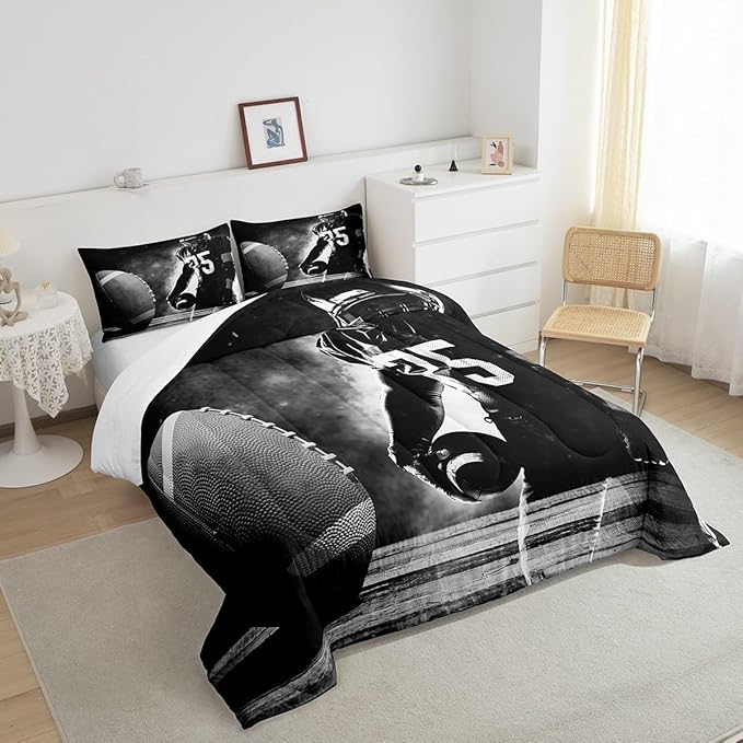 Erosebridal Football Down Comforter for Kids Boys Girls Teens Sports Theme Comforter Set Soccer Pattern Duvet Insert Football Match Bedding Set Youth Bedroom Decor Quilted with 1 Pillowcase,Twin