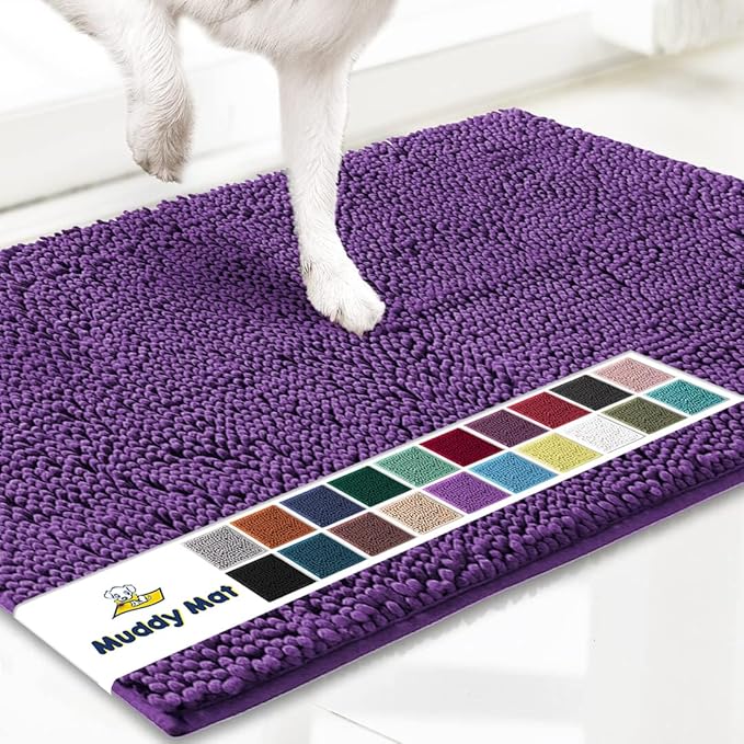 Muddy Mat® Original Dog Door Mat for Muddy Paws, Super Absorbent Microfiber, Non-Slip Washable Pet Rug, Quick Dry Chenille Entryway Carpet, Machine Washable Indoor Outdoor mat, Purple 19"x30"