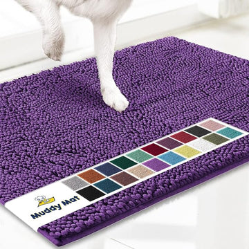 Muddy Mat® Original Dog Door Mat for Muddy Paws, Super Absorbent Microfiber, Non-Slip Washable Pet Rug, Quick Dry Chenille Entryway Carpet, Machine Washable Indoor Outdoor mat, Purple 48"x72"
