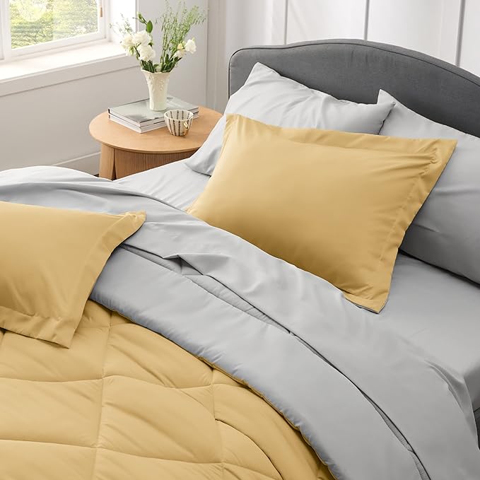 Bedsure Yellow King Size Comforter Set - 7 Pieces Reversible King Bed in a Bag King Bed Set with Comforters, Sheets, Pillowcases & Shams, King Bedding Sets