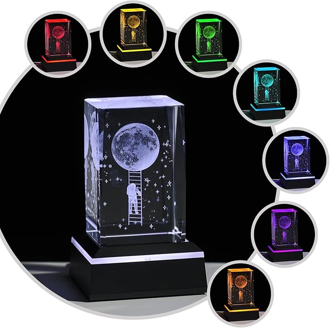 Glass Paperweight,K9 Crystal Cube with Changeable 7-Color Changing Lamp,Nice Birthday Gifts,Decent Ornament in Home and Office