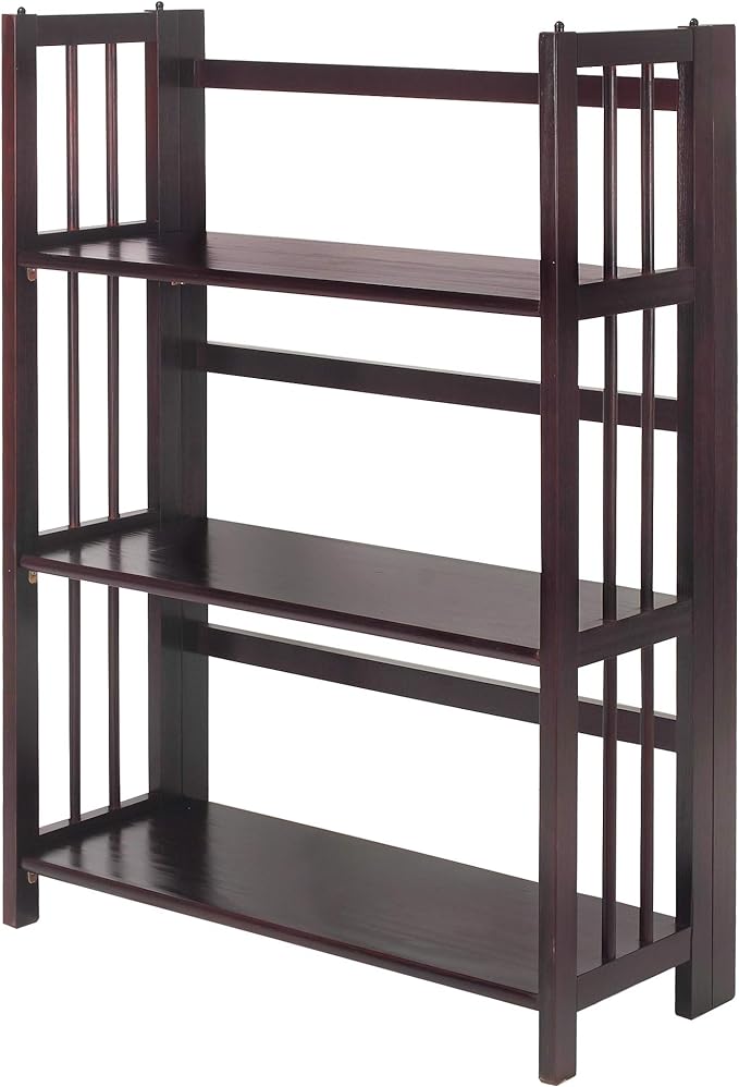 Casual Home 3 Shelf Folding Bookcase, 27.5" Wide, Espresso 3-Shelf Folding Bookcase (14" Wide)-Walnut