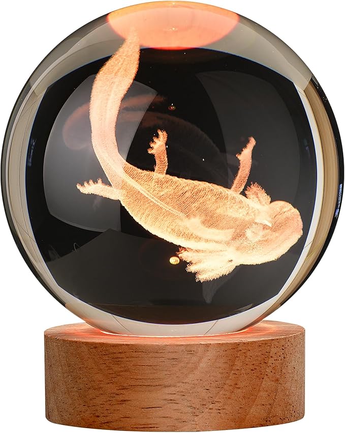 Large 3D Axolotl Crystal Ball Night Light, Axolotl Lamp 16 Color Changing with Remote Control for Bedroom Decor, Cool Desk Decor Gift for Teens Boys and Girls and Fans, Axolotl