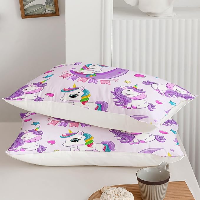 Axolotl Purple Unicorn Comforter Set Full Size,Girls Bedding Set,Cute Unicorn Rainbow Bedding Set with Stars for Kids Girls Teens Adults Women,1 Comforter with 2 Pillowcase Unicorn Gifts for Girls