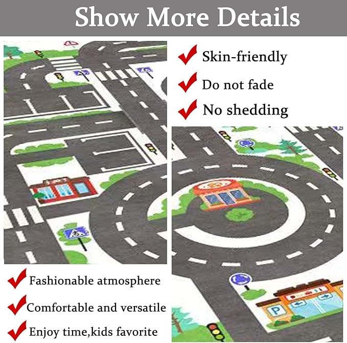 Kids Rug Play Mat Great for Playing with Cars and Toys,Educational Kid Road and Traffic City Life Carpet,Children Baby Fun Throw Rug for Bedroom Play Room,31X63Inch/80X160CM