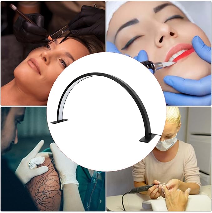 Half Moon LED Light for Nail, 3000-6000K Dimmable Half Moon Nail Desk Lamp with Touch Key, 35W Half Moon Fill Light with Lamp Holder for Lash Extension Beauty Tattoo Live Steaming