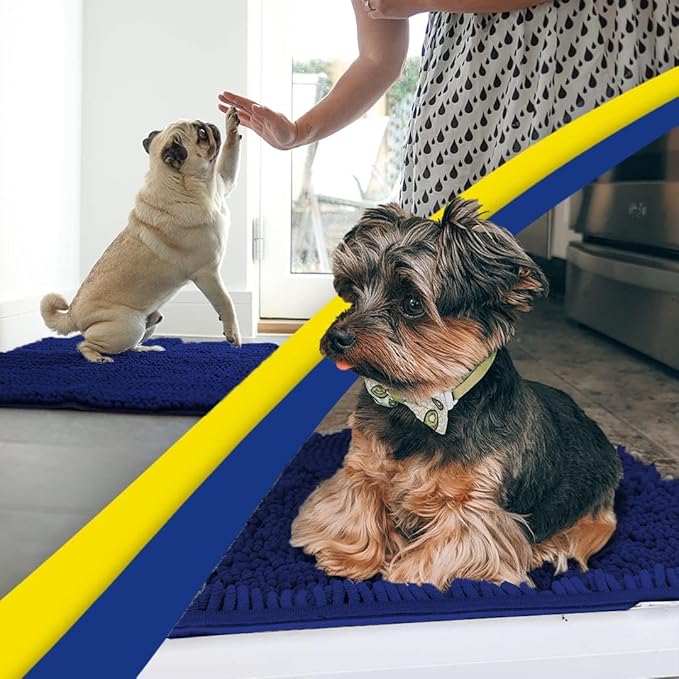 Muddy Mat® Shown on TV – Super Absorbent Microfiber Dog Door Mat for Muddy Paws, Non-Slip Washable Pet Rug, Quick Dry Chenille Entryway Carpet, Machine Washable Indoor Outdoor mat, Navy Blue 59"x24"