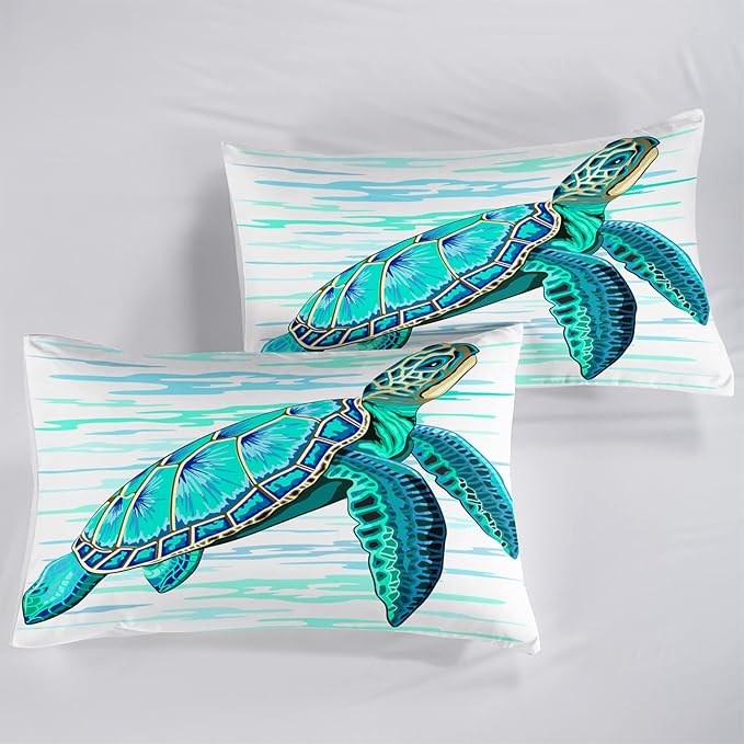 CVHOUSE Sea Turtle Bedding Set,Sea Turtle Comforter Queen,Ocean Bohemia Comforter Set for Boys Kids Girls,Ocean Quilt Set with 1 Comforter and 2 Pillow Cases