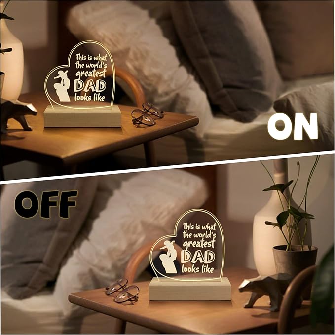 Wood LED Display Base with Acrylic Sheet, Dad Gifts from Daughter Son LED Acrylic Light Base Wood Display LED Stand