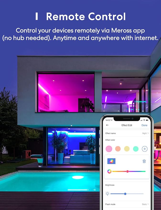 meross Smart LED Strip Lights, 16.4ft WiFi Strip Work with Apple HomeKit, Alexa, Google Home, and SmartThings, 16 Million Colors with App Control and RGB LED Lights for Bedroom, Living Room, Kitchen