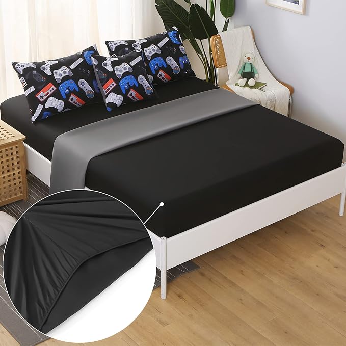JQinHome Full Gamer Comforter Set for Boys,6 Piece Bed in A Bag 3D Video Game Bedding -All Season Soft Microfiber Down Alternative Comforter Gamer Bedding Sets for Kids(Gamepad Collection)