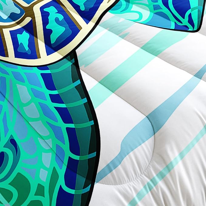 CVHOUSE Sea Turtle Bedding Set,Sea Turtle Comforter Twin,Ocean Bohemia Comforter Set for Boys Kids Girls,Ocean Quilt Set with 1 Comforter and 2 Pillow Cases