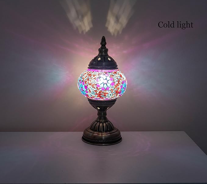 Turkish Moroccan Table Lamp Lantern with Handmade Mosaic Glass Lampshade Tiffany style Bohemian Stained Glass Decorative Desk Lamps Bedside Night Lights for Bedroom (Multi-colored 1)