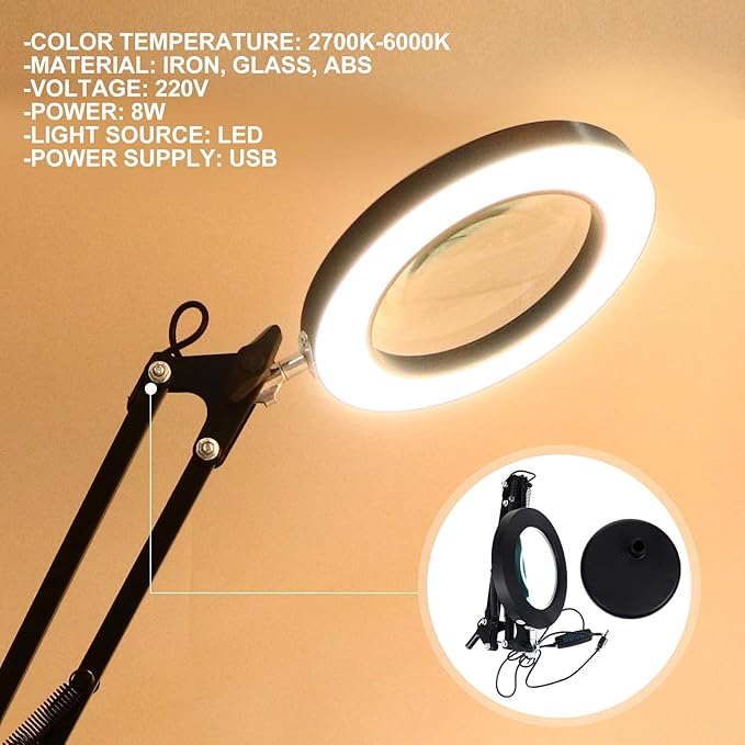 Holibanna 1 Set LED Magnifying Glass Light Portable Desk Facial Magnifying lamp Task Lights Desk LED Light Portable Office Desk Lamp with Magnifier Desktop Light Stand abs Work