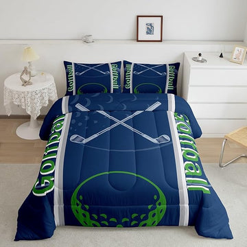 Feelyou Kids Golf Print Comforter Set Full Size Ball Sports Bedding Set for Boys Girls Teens Bedroom Decor Golf Ball Lover Comforter Women Men Ball Games Duvet Set with 2 Pillow Case