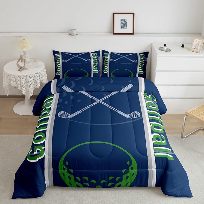 Feelyou Kids Golf Print Comforter Set Twin Size Ball Sports Bedding Set for Boys Girls Teens Bedroom Decor Golf Ball Lover Comforter Women Men Ball Games Duvet Set with 1 Pillow Case