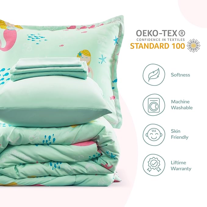 SLEEP ZONE Kids Twin Bedding Comforter Set - Super Cute & Soft Kids Bedding 5 Pieces Set with Comforter, Sheet, Pillowcase & Sham (Mermaid Princess)