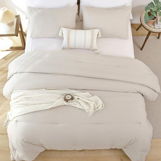 ROSGONIA California King Comforter Set Beige, 3pcs (1 Boho Cal King Comforter & 2 Pillowcases), All Season Bedding Soft Bedspread Blanket Quilt