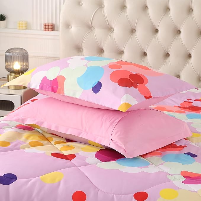 ENCOFT Pink Twin Comforter Set for Girls 3 Piece Colorful Bubbles Bedding Set Color Comfortable and Breathable for Teens and Adults All season with 1 Comforter and 2 Pillowcases