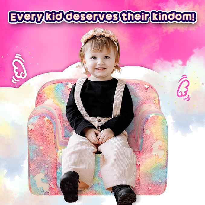 ALIMORDEN Kids Ultra-Soft Snuggle Foam Filled Chair, Cuddly Sherpa Reading Couch for Boys and Girls,Glow-in-The-Dark Unicorn Pattern
