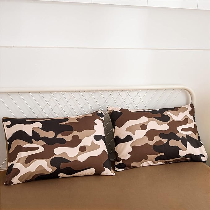 Meeting Story Camouflage Bedding Set, Colorful Pattern Style Queen Comforter Set, 3 PCS One Comforter and Two Pillowcases in One Bag, All Season Bedspread for Kids Teens Adults (Coffee, Full)