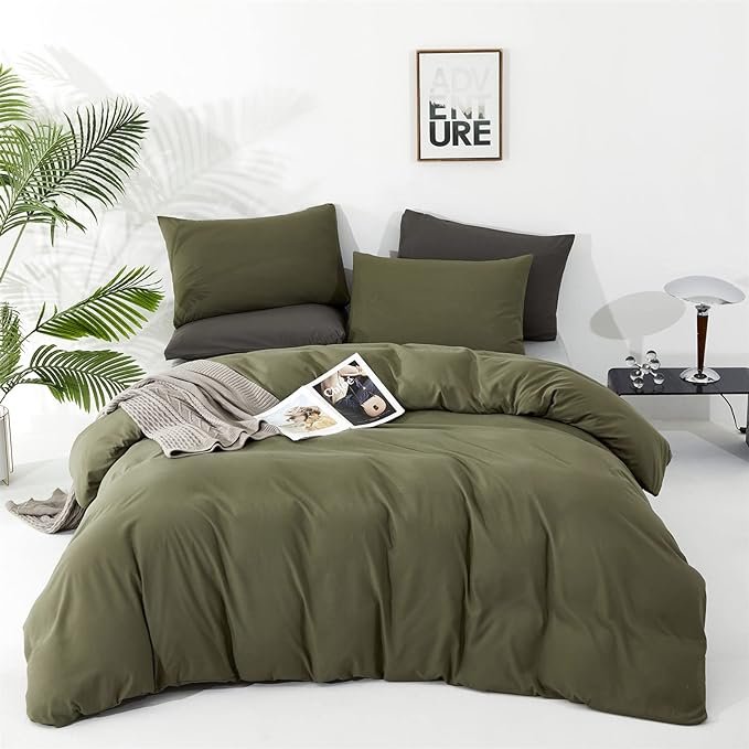 Olive Green Comforter Set Twin Size Solid Green Comforter 3 Pieces Soft Dark Green Twin Comforter Bedding Set Boys Girls Pure Olive Green Twin Bed Comforter Set for All Season as Gift
