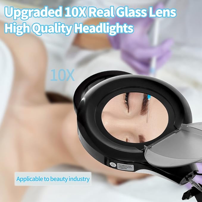10X Magnifying Lamp with Clamp, KIRKAS 2200 LM Super Bright and Stepless Dimming Magnifying Glass with Light, Real Glass Lens Lighted Magnifier Light for Close Work, Crafts, Reading, Repair - Black