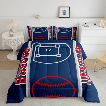 Feelyou Baseball Print Bedding Set Twin Size Sports Game Comforter Set for Kids Boys Girls Decor Baseball Gaming Comforter Microfiber Ball Duvet Set Bedroom Quilt Set