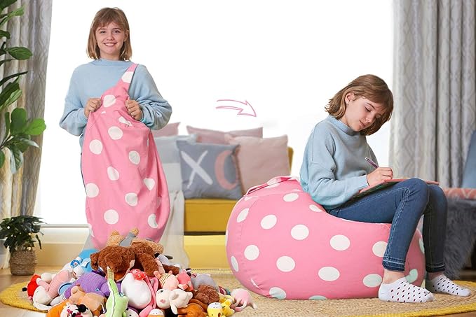 Aubliss Stuffed Animal Bean Bag Storage Chair (Light Pink Dot, Medium (32''))