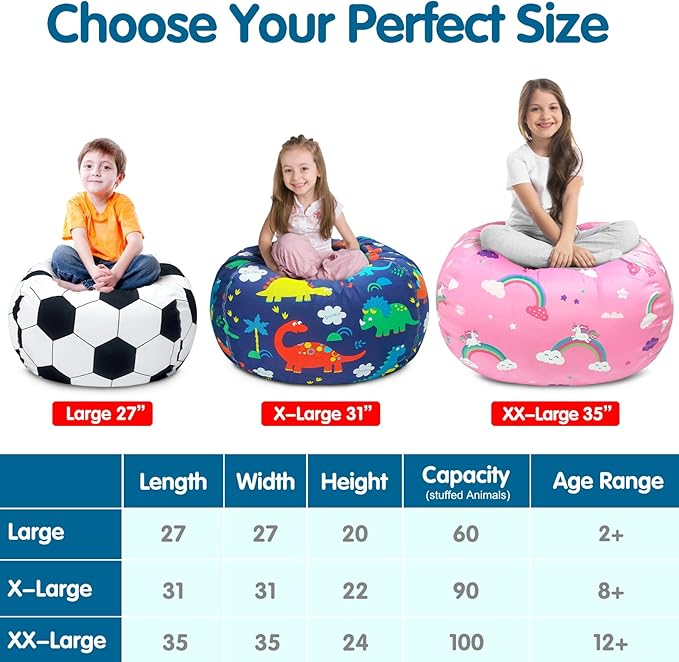 Lukeight Stuffed Animal Storage Bean Bag Chair Cover for Kids, Zipper Beanbag Chair Cover for Organizing Toddler & Kids' Rooms Plush Toys (Dark Gray Velvet, Large)