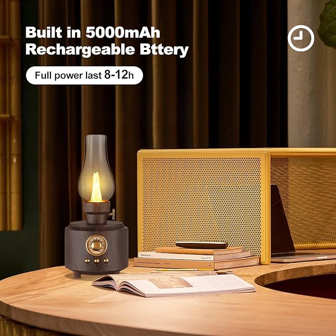 Vintage Table Lamp Retro Bluetooth Speaker Rechargeable Portable Night Light Flameless LED Oil Lamp Bedside Desk Lamp for Bedroom, Cafe, Bar, Desk Decor, Outdoor Camping Birthday Gift