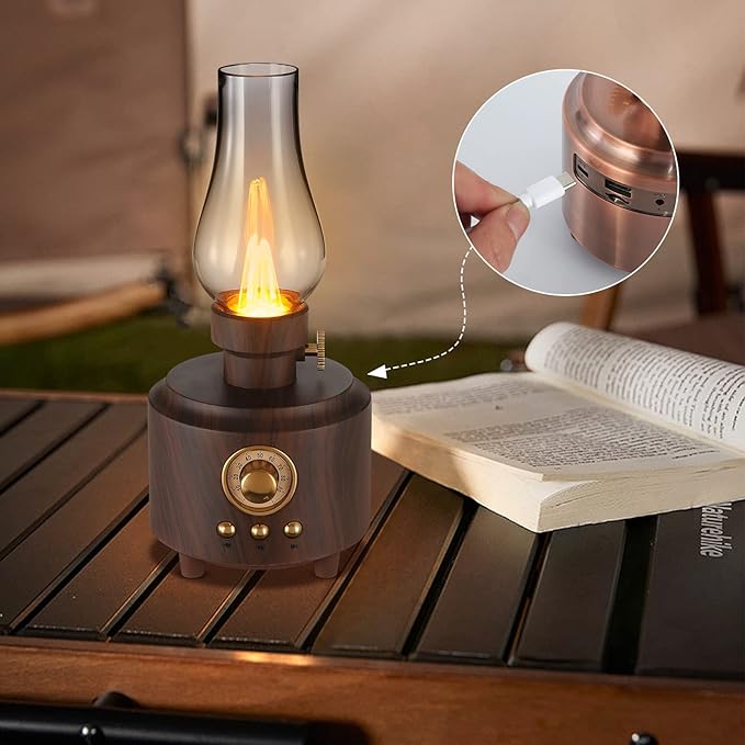 Vintage Table Lamp Retro Bluetooth Speaker Rechargeable Portable Night Light Flameless LED Oil Lamp Bedside Desk Lamp for Bedroom, Cafe, Bar, Desk Decor, Outdoor Camping Birthday Gift