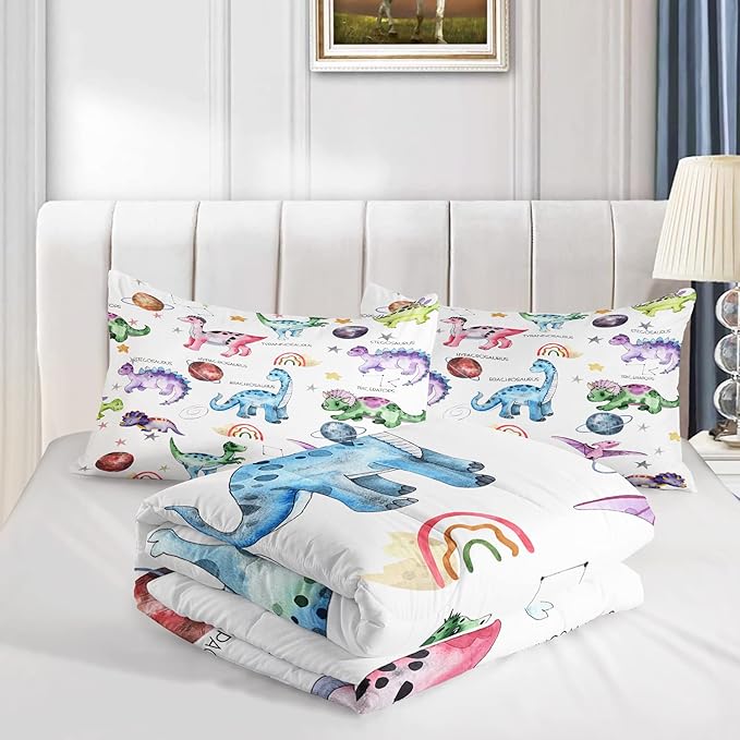 CVHOUSE Dinosaur Bedding Set,Dinosaur Comforter,Dinosaur Comforter Set Full,Microfiber Quilt Set with 1 Comforter and 2 Pillow Cases- 3 Piece