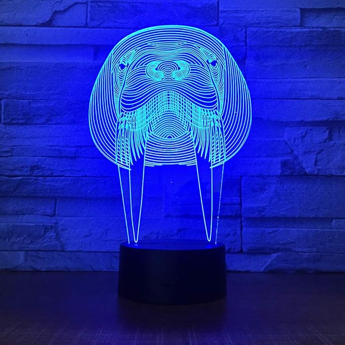 Animal Walrus Shape 3D Optical Illusion Lamp 7 Colors Change Timing Remote Control and Touch Button LED Night Light Gifts Toys
