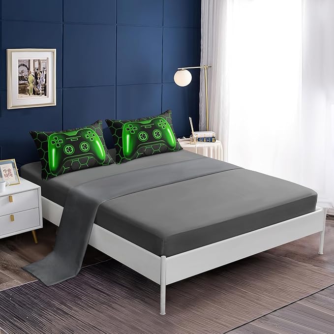 6 Pieces Bed in a Bag for Boys Bedding Sets Full Size,Gamer Comforter Sets for Boys Kids, Gaming Comforter Set for Boys Room Decor with Flat Sheet,Fitted Sheet,Pillowcase,Cushion Cover