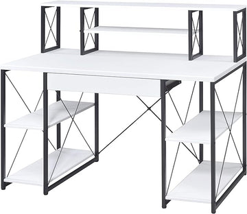 Acme Amiel Wooden 1-Drawer Writing Desk with Small Hutch in White and Black