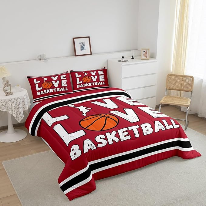 Feelyou Basketball Bedding Set Twin Size Gaming Sports Comforter Set for Kids Boys Girls Decor Ball Games Comforter Gift for Basketball Lover Duvet Set Bedroom Quilt Set