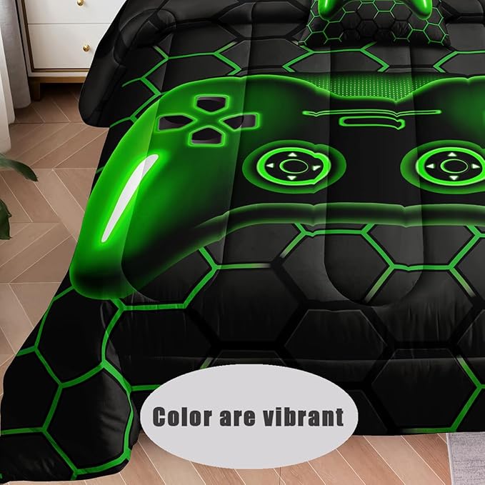 6 Pieces Bed in a Bag for Boys Bedding Sets Full Size,Gamer Comforter Sets for Boys Kids, Gaming Comforter Set for Boys Room Decor with Flat Sheet,Fitted Sheet,Pillowcase,Cushion Cover