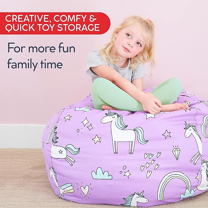 Creative QT Stuff ’n Sit Extra Large 38’’ Bean Bag Storage Cover for Stuffed Animals & Toys, Giant Beanbag Chair for Plush, Toddler & Kids Rooms Bedroom Organizer, Dinosaur