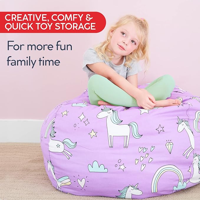 Creative QT Stuff ’n Sit Large 33’’ Bean Bag Storage Cover for Stuffed Animals & Toys – Navy Blue Polka Dot – Toddler & Kids’ Rooms Organizer – Giant Beanbag Great Plush Toy Hammock Alternative