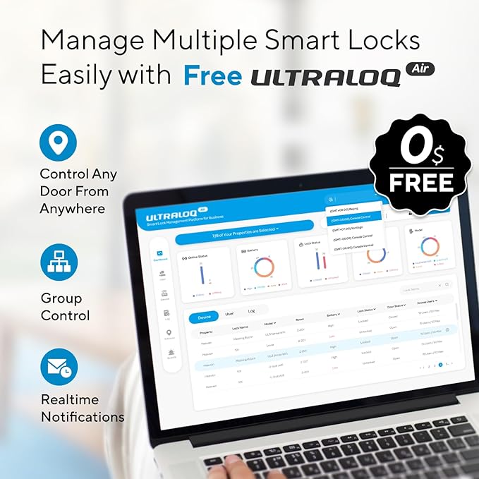 ULTRALOQ U-Bolt Pro WiFi Smart Lock with Door Sensor, 8-in-1 Keyless Entry Door Lock with Fingerprint ID, App Remote Control, Built-in WiFi Keypad Deadbolt, Auto Unlock, IP65 Waterproof, Easy Install