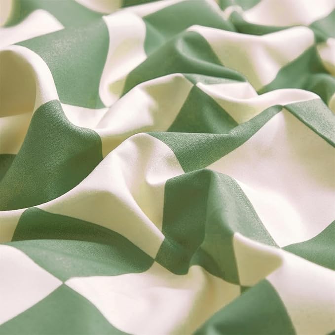 Green White Grid Comforter Set Full Sage Green Plaid Bedding Set Girls Light Green White Checkered Bed Comforter Set Breathable Blanket Set Kids Durable Bedding Comforter Set