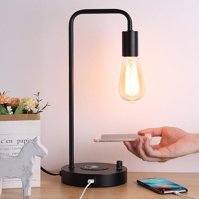 Wireless Charging Desk Lamp – Table Lamp with USB Port and Wireless Charging Pad, Bedside Lamp for Office Bedroom Living Room College Dorm
