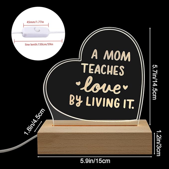 Wood LED Display Base with Acrylic Sheet, Mom Gifts from Daughter Son Led Acrylic Light Base Wood Display LED Stand