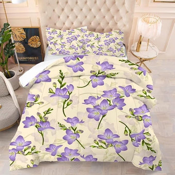 kxry Purple Flower Comforter Sets Bedding Sets Full Size Comforter Set for Girls Women Kids 1 Comforter + 2 Pillow Case